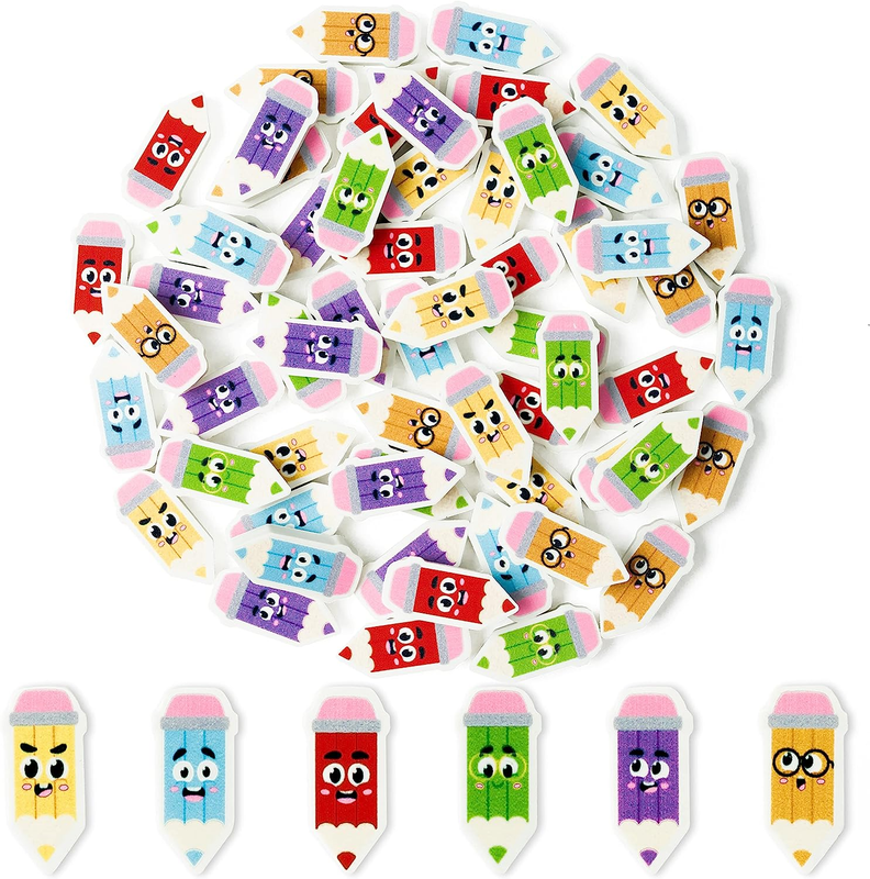 60Pcs Back to School Cute Mini Bulk Erasers for Kids Novelty Cartoon Pencil Shap