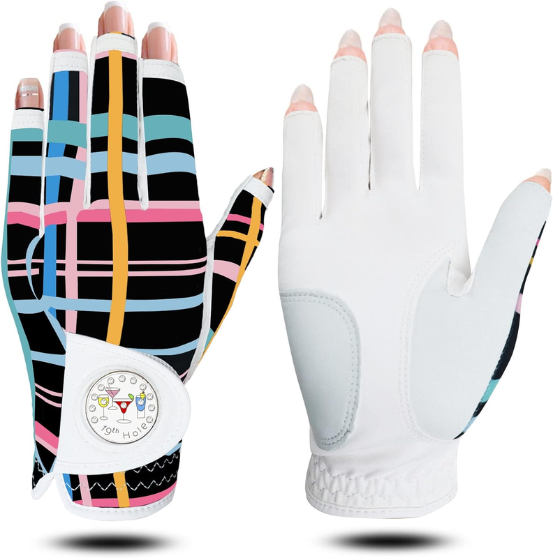 Golf Gloves Women Left Right Hand Leather with Ball Marker Value Pack, Colored G