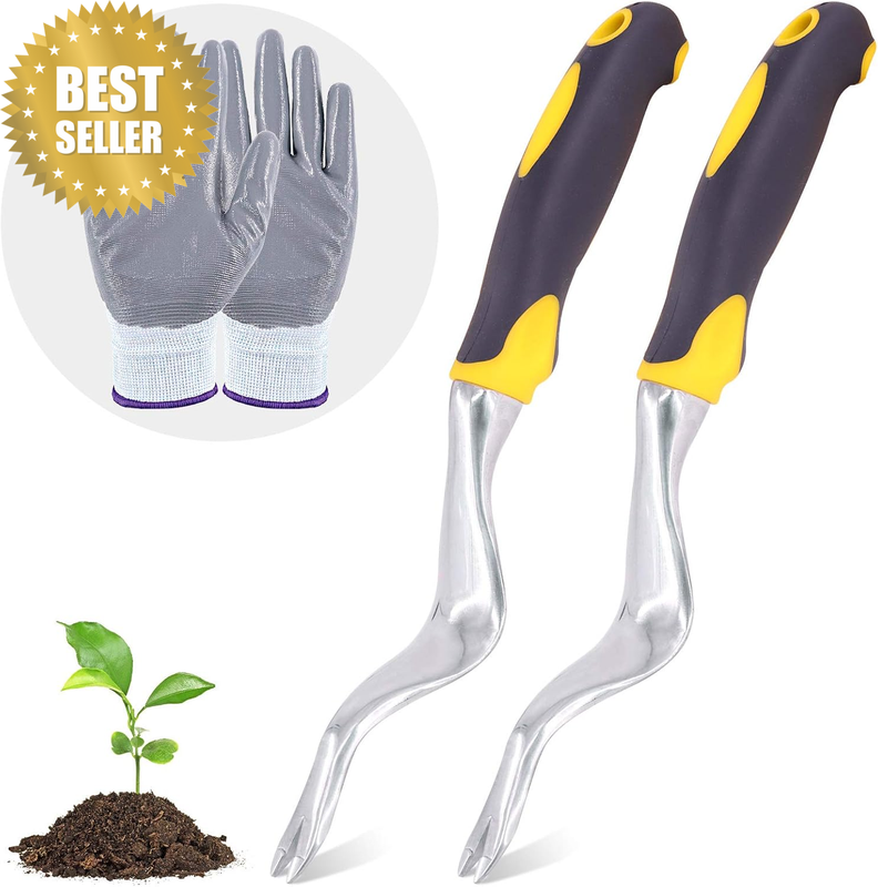 2Pcs Hand Weeder Tool Gardening Weed Removal Puller Manual Weeding Tool with Pro