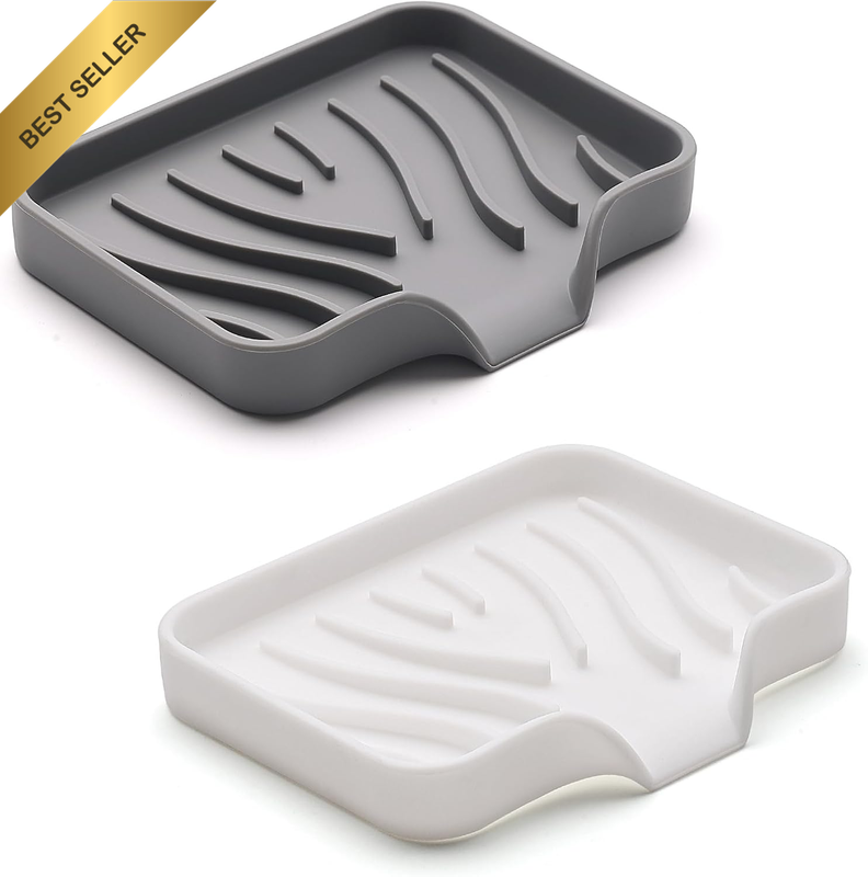 Silicone Bathroom Soap Dishes Set of 2, with Drain Spout, Bathroom and Kitchen S
