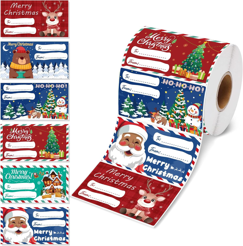 Christmas Sticker Roll, 200 Paper Stickers for Seasonal Decorating