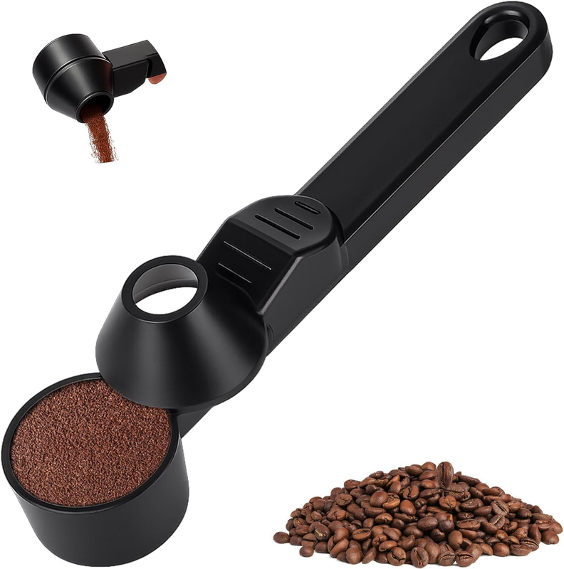 Coffee Scoop with Funnel for Ground Coffee, Protein Powder & Tea, (Black)