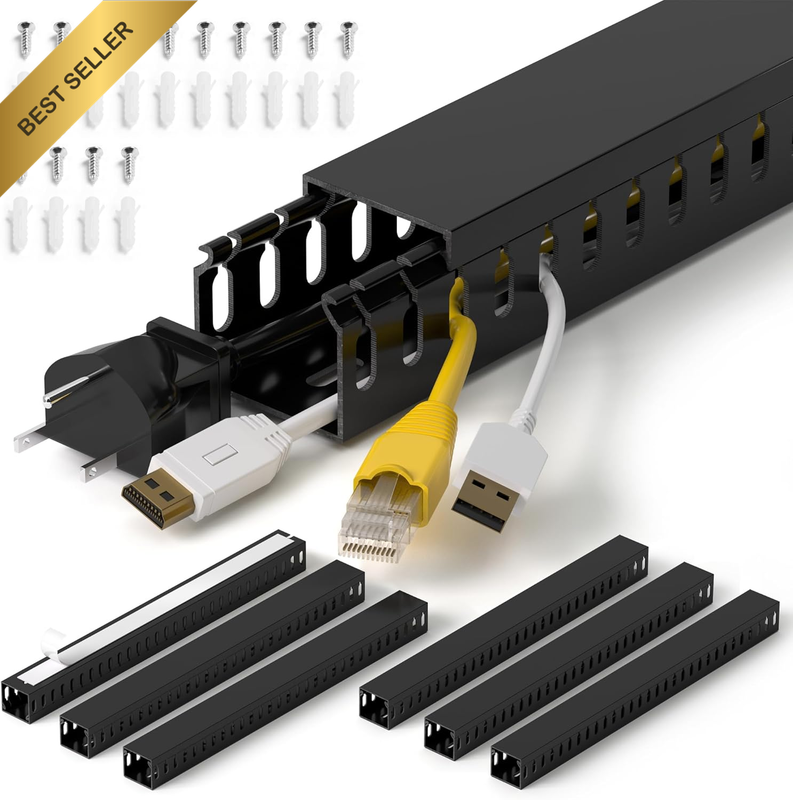 H1.4 X W1.6In Server Rack Cable Management Raceway, 94.5In(6X L15.7In) Cable Rac