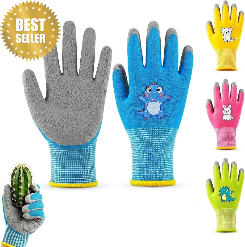 Kids Gardening Glove Slip Gloves, Rubber Coated Work Gloves for Girls Boys
