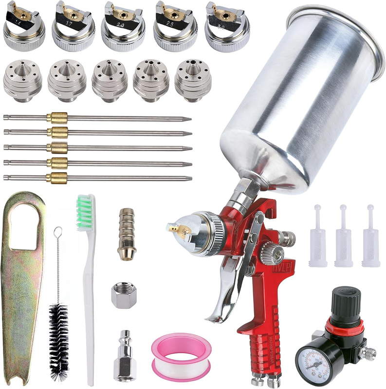 HVLP Spray Paint Gun Kit for Automotive, Gravity Feed, 5 Nozzles (1.4, 1.7, 2.0,