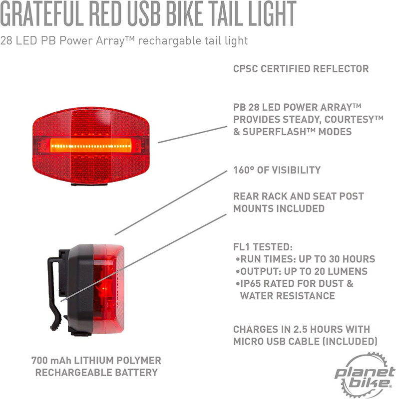 Grateful Red USB Bike Tail Light 4.5 X 2.25 X 2.75"