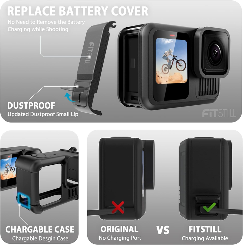 Black Silicone Sleeve Rubber Protective Case Only for Go Pro Hero 13 Black,Batte