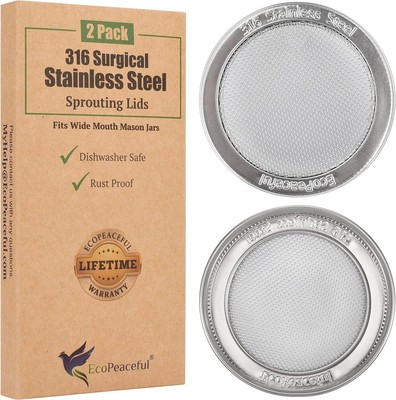 2 Pack Wide Mouth - For Jars with 3 3 8'' Outer Diameter, Stainless Steel 