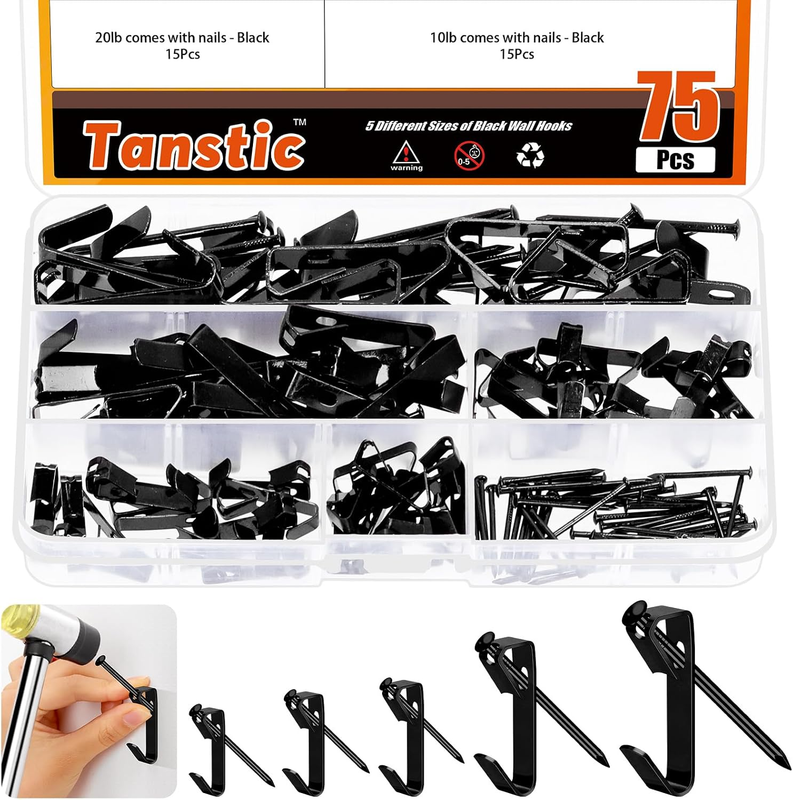 75 Sets Picture Hangers, 5 Sizes Picture Hanging Kit Including 10Lb/20Lb/30Lb/50