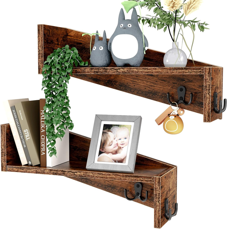Floating Shelves - Set of 2,Rustic Wood Wall Shelf with Coat