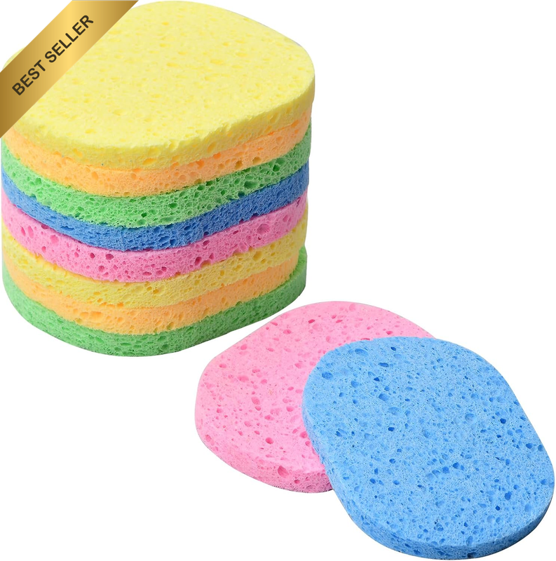 10 Pcs Make up Sponges, 10X8Cm, Colorful, Reusable Facial Cleansing Sponge, Natu
