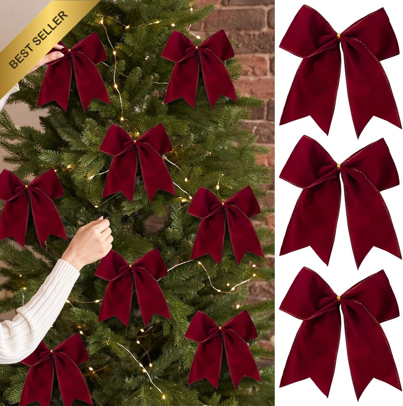 Christmas Decorations - 15 Pcs Christmas Bows for Christmas Tree - 15Cm Red Velv