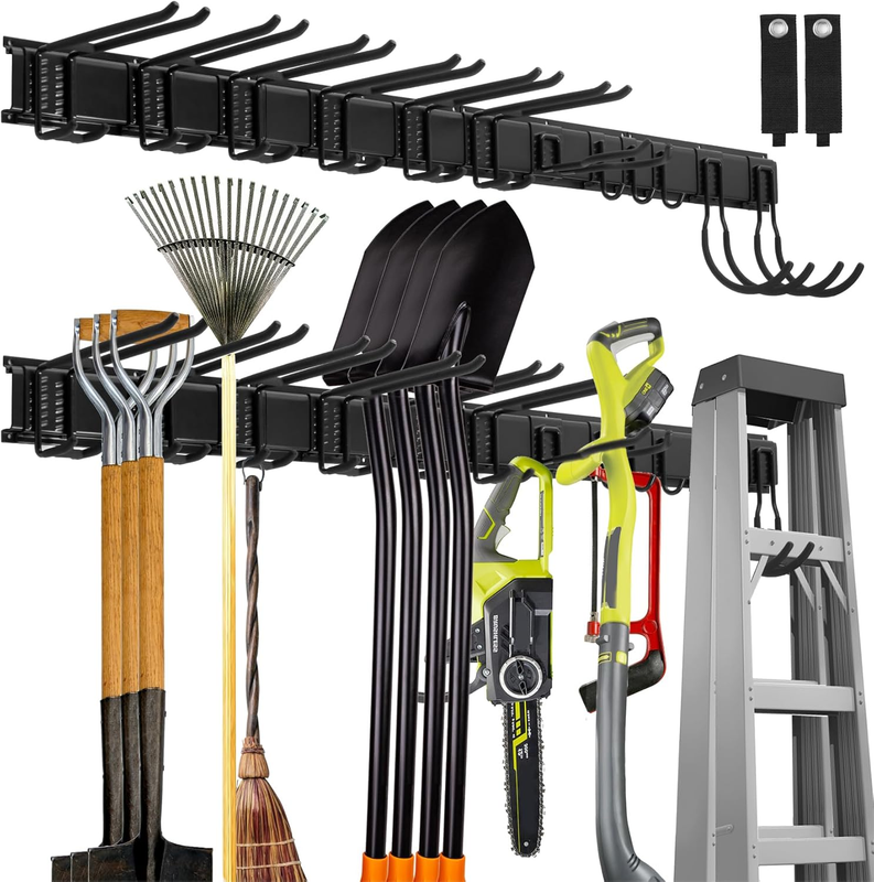 Garage Garden Tool Organizer Wall Mount, Tool Storage Rack with 12 hooks With 2