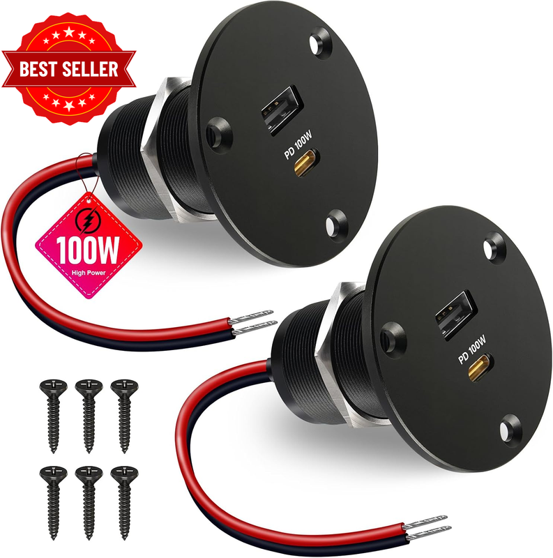118W 12V USB Socket, 100W PD3.0 USB-C & 18W USB-A RV Campervan Aluminum, Fast Ch