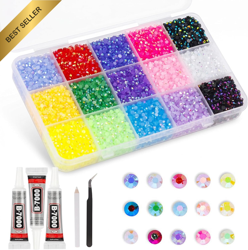 18000Pcs Bulk Resin Jelly Rhinestones for Bedazzling, 15 Vibrant Colours Flatbac