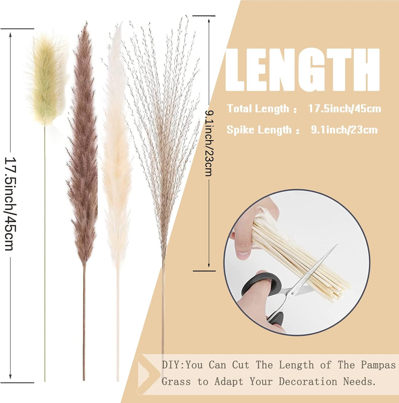 Pampas Grass Decor 110 pcs 17.5 inch Natural Dry Pampas - 15 Pcs White Pampas &
