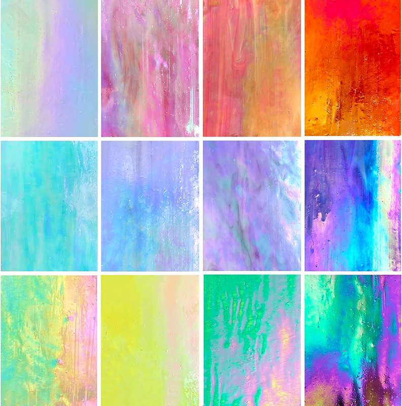 12 Sheets Iridescent Stained Glass Sheets, 4X6 Inch Iridescent Glass