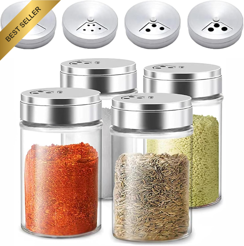 4Pcs Salt and Pepper Shakers Set, Salt Shaker and Pepper Shaker with Adjustable