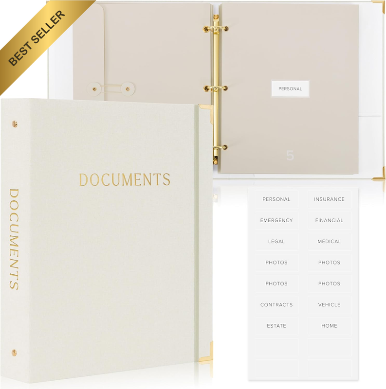 Aesthetic Document Organizer - Sturdy Linen 3-Ring Binder Safely Stores All Your