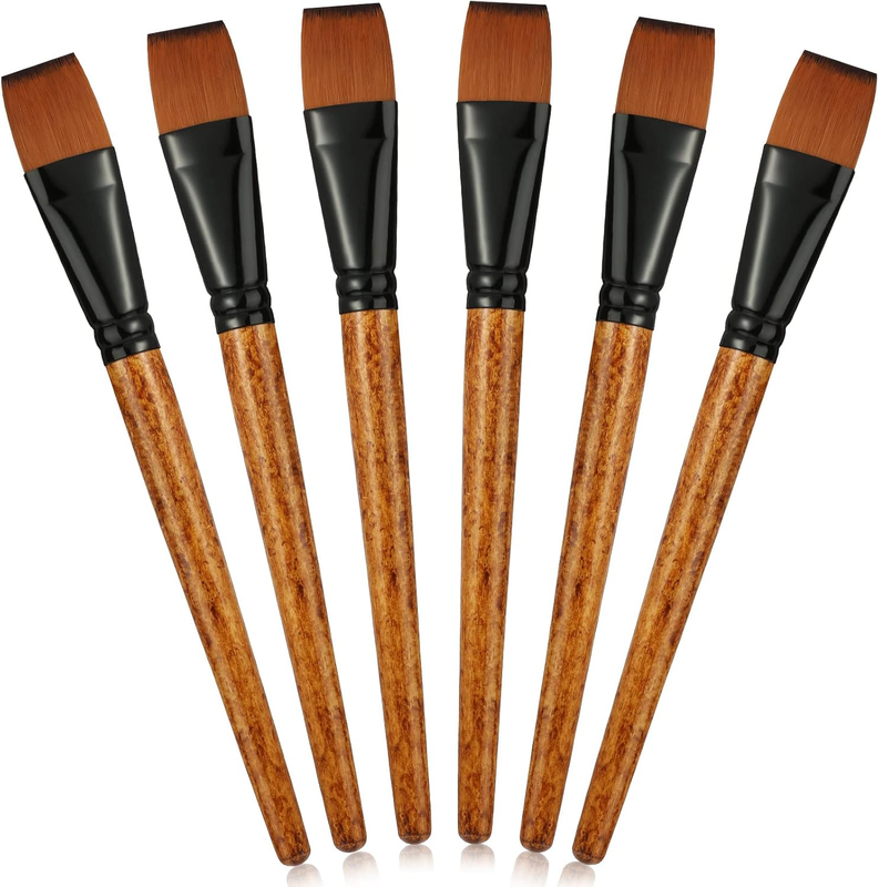 Meanplan 6 Pcs Flat Paint Brushes Bulk 1 Inch Paint Brushes for Acrylic Painting
