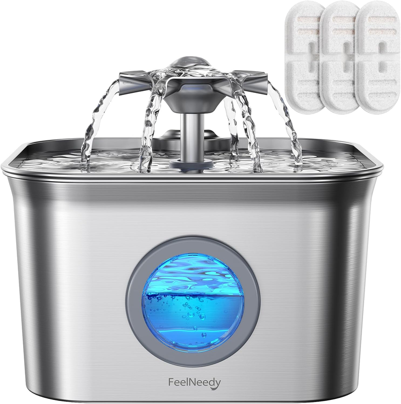 Stainless Steel Cat Water Fountain, 2.8L with 20Db Ultra-Quiet Pump- Ideal for T