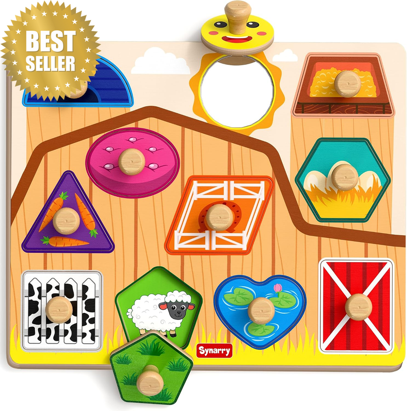 Farm Animals Wooden Puzzles for Toddlers 1-3, Pre-School Toys Gifts