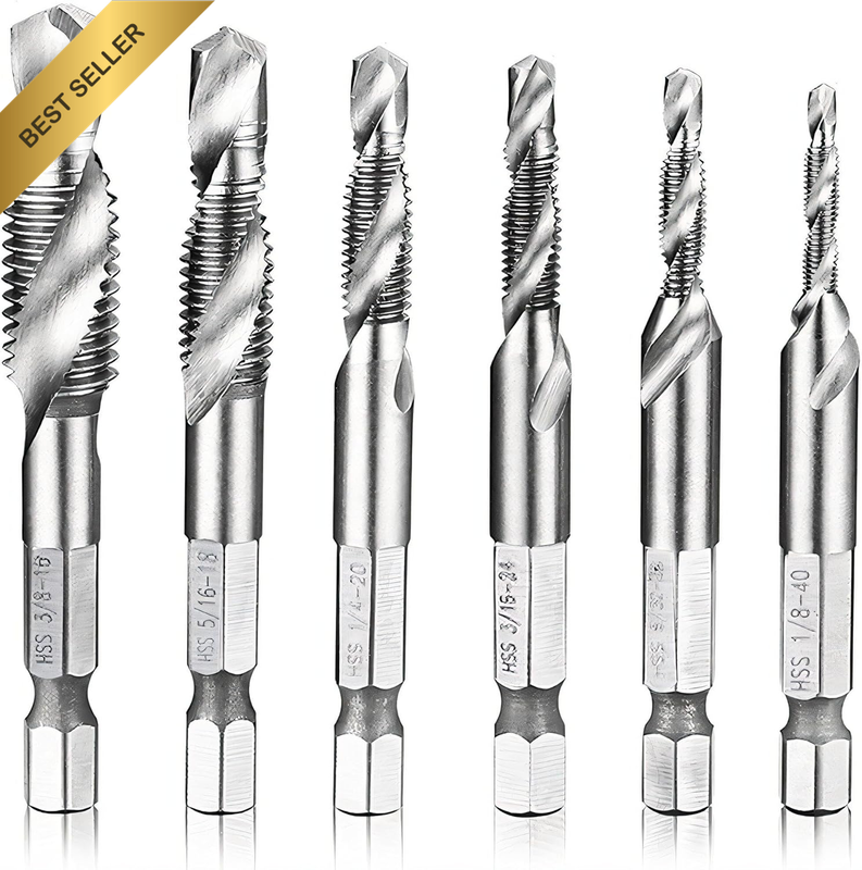 HSS Combination Drill and Tap Bits 6PC Set, Split Pointed, Inch Size 1/8 5/32 3/