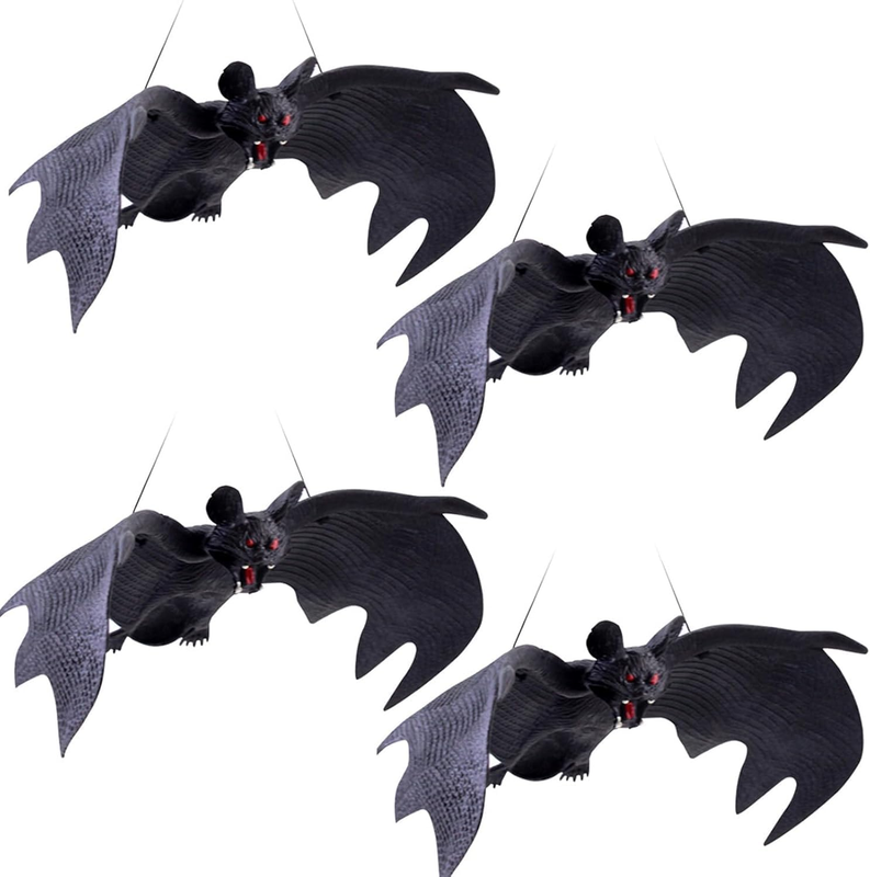 4 Pack Halloween Hanging Bats, Rubber Bats, Realistic Looking Spooky Bats, Flyin