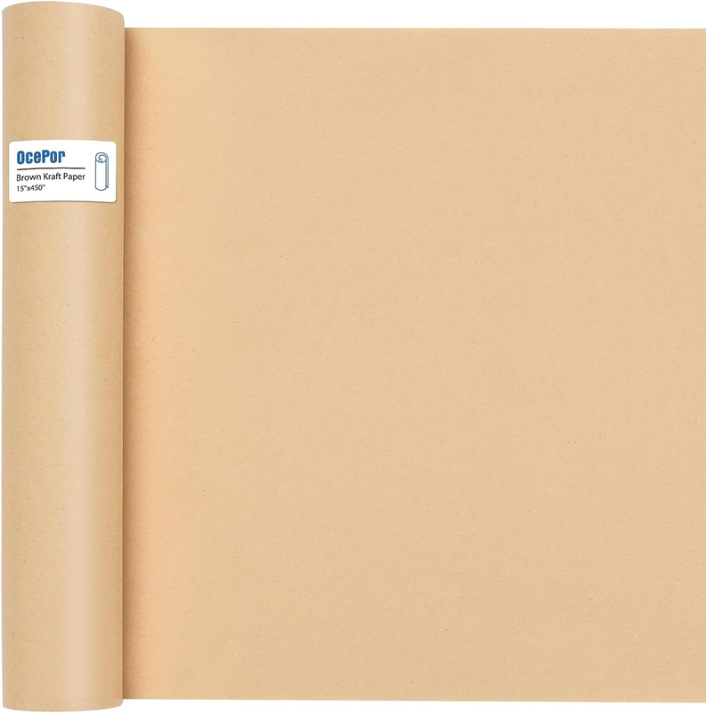 Ocepor Brown Paper Roll 15"&times;450", Craft Paper, Kraft Paper Roll, Wrapping Paper,
