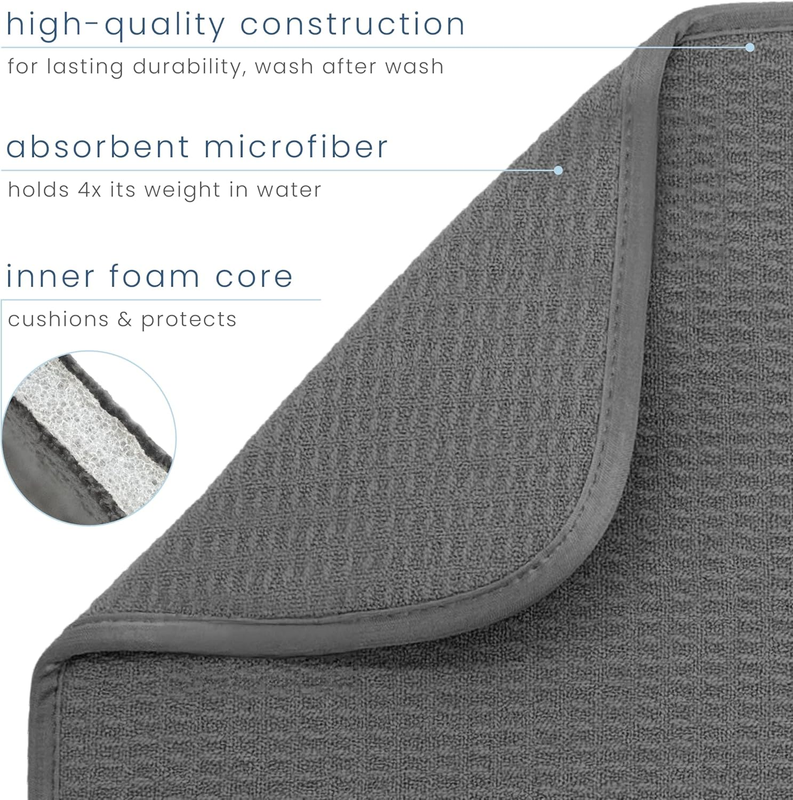 Absorbent, Reversible XL Microfiber Dish Drying Mat for Kitchen, 18 Inch x 24 In