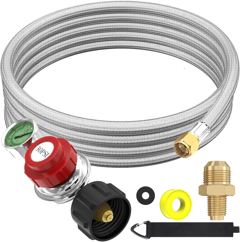 12 FT 0-30 PSI High Pressure Adjustable Propane Regulator for QCC1 3/8 Flare