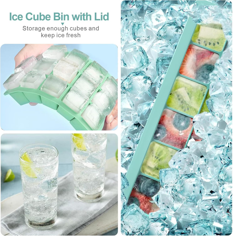 3Pcs Silicone Ice Cube Tray, Square Ice Cube Tray with Lid, Reusable Ice Cube