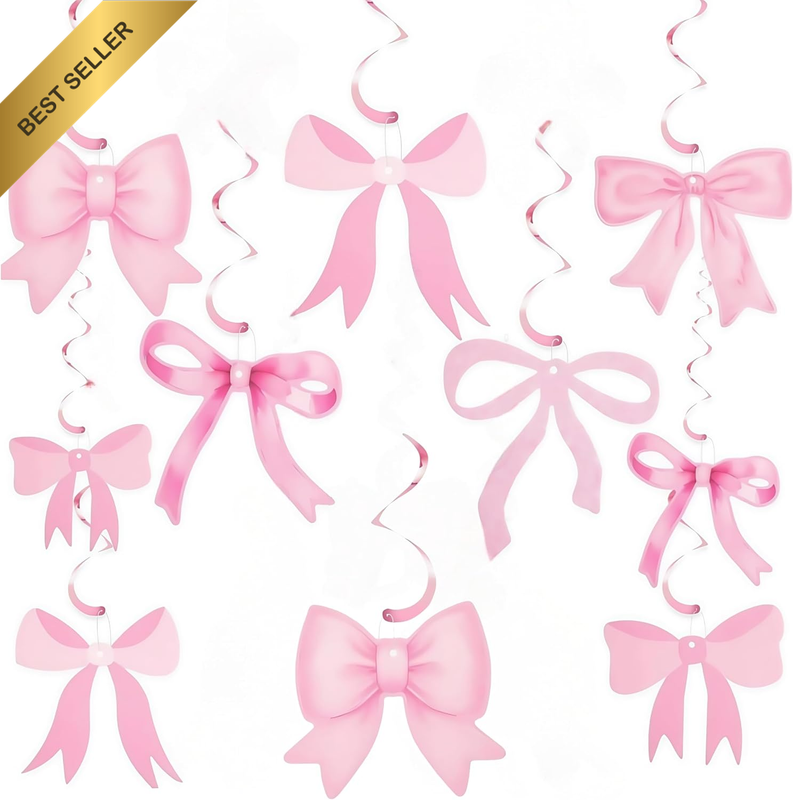Pink Bow Party Decor,20 Piece Decorations Garland Banner Hanging Swirls Set,For