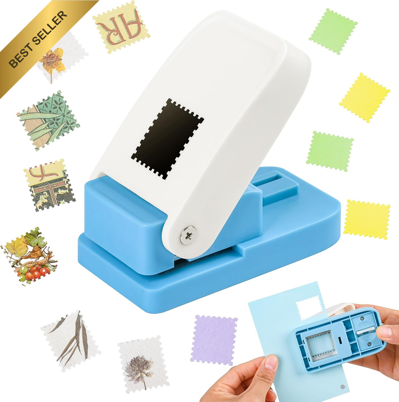 Postage Stamp Punch 1×0.8 Inch Rectangular Scalloped Paper Hole ， Lever Action P