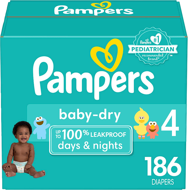 Size 4 Pampers Baby Dry Disposable Infant Diapers *186 Count *Hypoallergenic