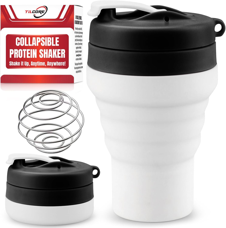 Collapsible Protein Shaker & Water Bottle by - Food-Grade, Leakproof Lid 600mL/