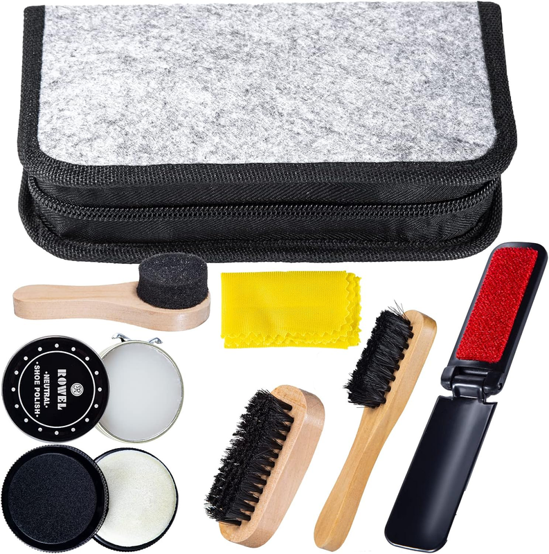 8PC Shoe Polish & Care Set, Leather Boot Shine Kit with Neutral Polish