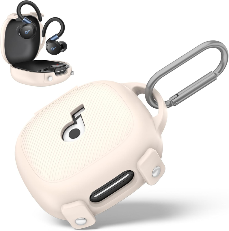 For[Secure Lock] Soundcore Sport X20 Case Cover, Soft Silicone Protective Scratch Resistant Logo Visible Design Cover for Soundcore Sport X20 by Anker Charging Case with Carabiner-Apricot