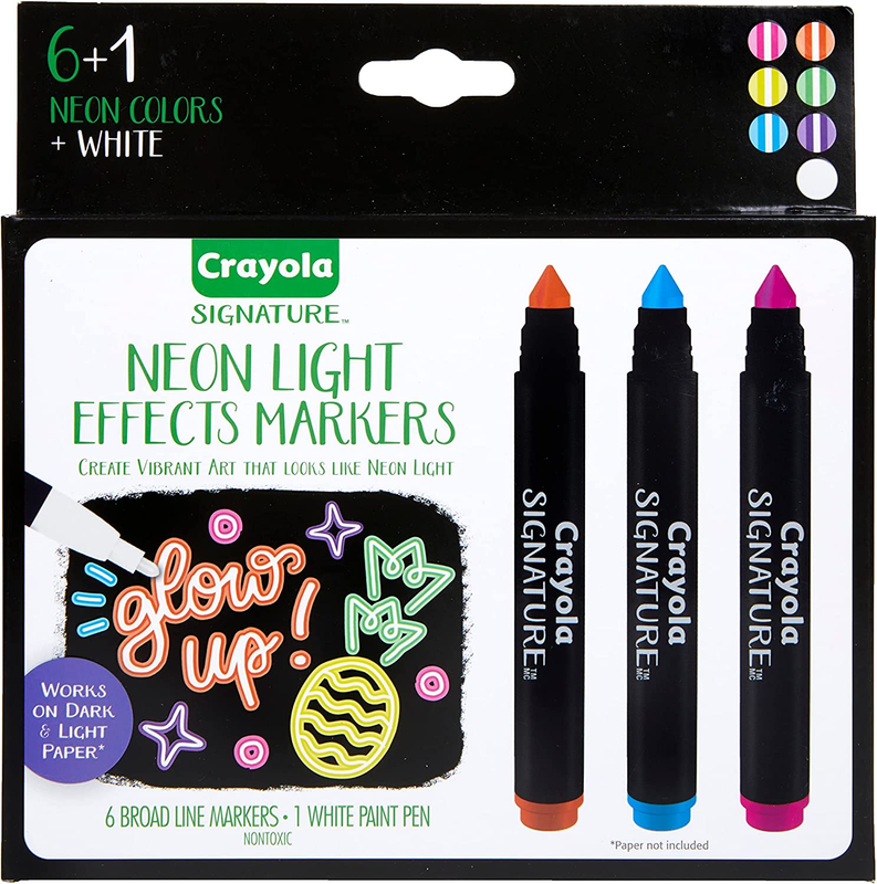 Crayola Signature Neon Markers, Light Effects, 6 Count, Gift for Teens & Adults