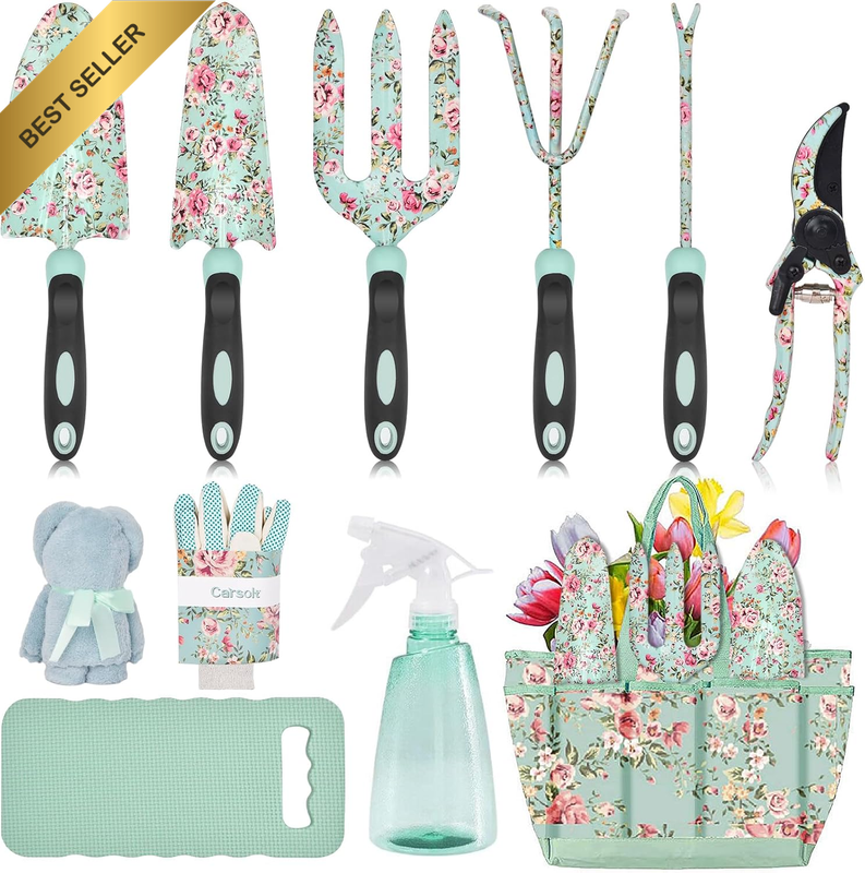 11PC Floral Garden Tool Set Heavy Duty Non-Slip Rubber Handle Women Gift