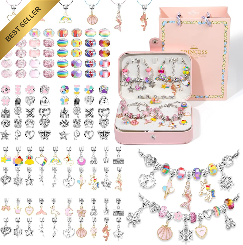 Charm Bracelet Making Kit for Girls-120 Pcs DIY Jewellery Making Kit with Beads,