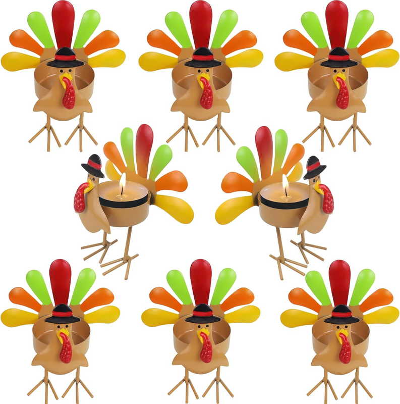 8 Pack Thanksgiving Table Decorations Metal Turkey Tea Light Candle Holders, ...