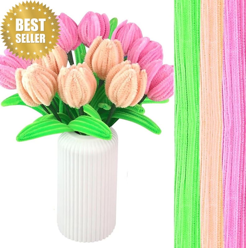 300 Pieces Pipe Cleaners, Pipe Cleaners Flower Bouquet Kit, Flower Making Kit wi