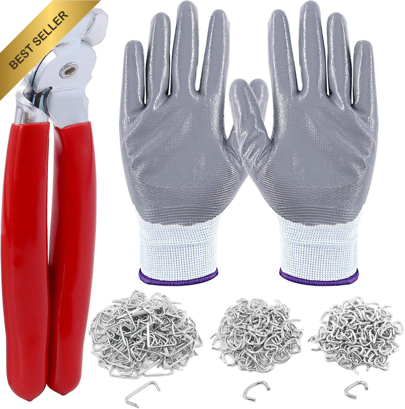 Hog Ring Pliers Set with 360 Pcs Galvanized Hog Rings, 3/8