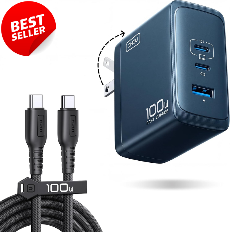 100W GaN USB C Charger Block 3-Port Foldable Fast Travel Adapter - US