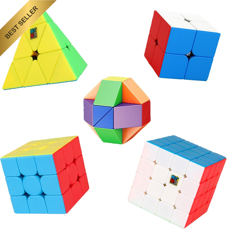 Speed Cube Set, 5 Pack Speed Cube with 3X3, 2X2, 4X4, Pyramid，Snake Stickerless