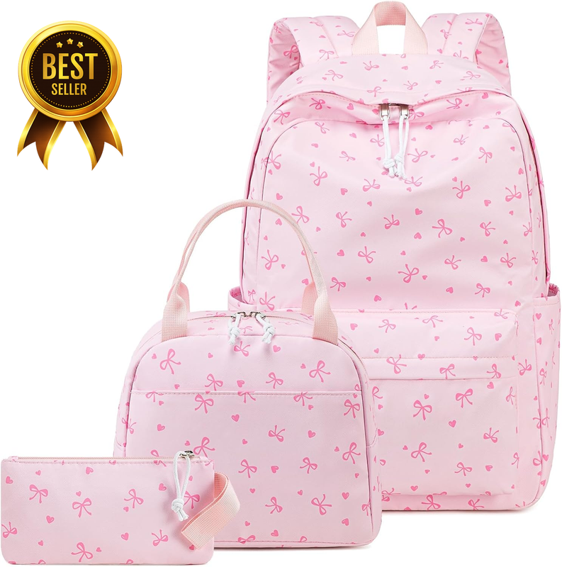 Girls Backpack Lunch Box Set Cute Bow School Bag Pencil Pouch for Kids