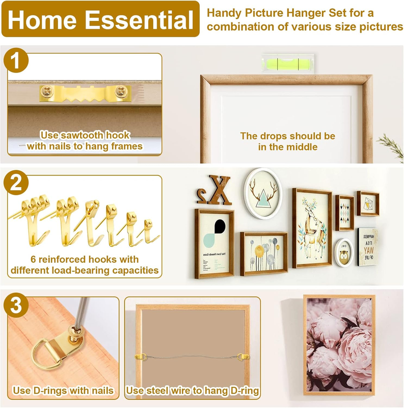 372 PCS Picture Hanging Kit, with Sawtooth Picture Hangers, Heavy Duty Frame Mir