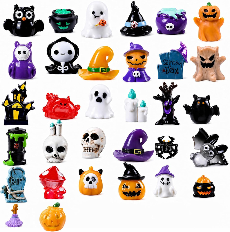 32Pcs Halloween Mini Resin Figurines Cute Spooky for DIY Crafts Decor