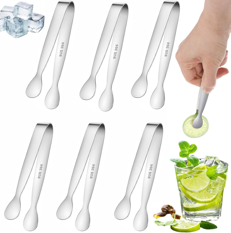 6 Pcs Mini Stainless Steel Tongs, 4.3 Inch Food Serving Tongs